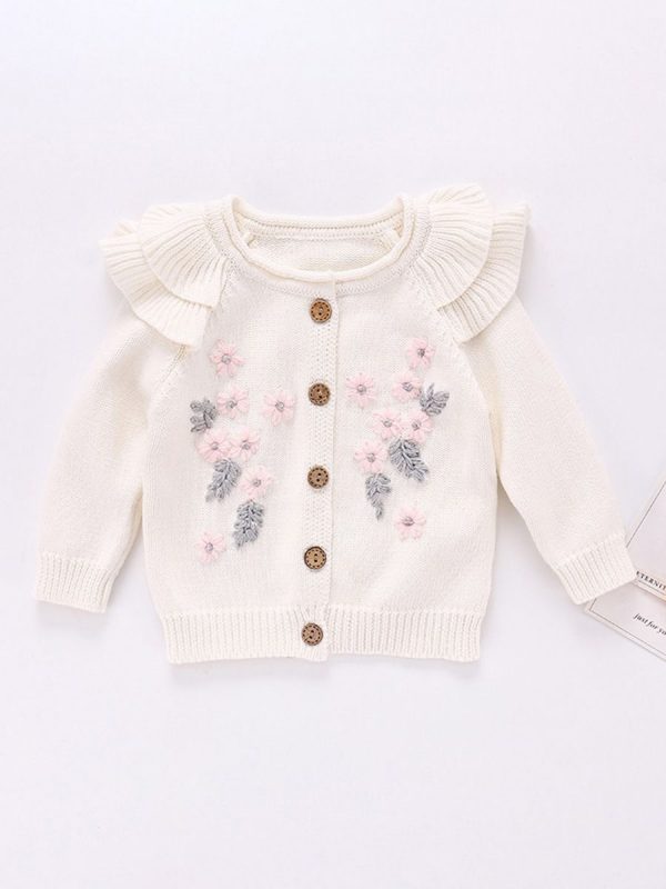 Flower Ruffle Knit Cardigan