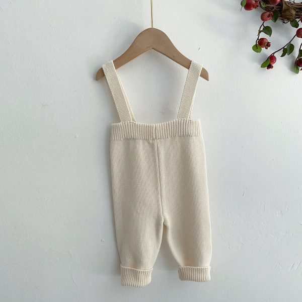 Knitted  Long Supender Pants Cream