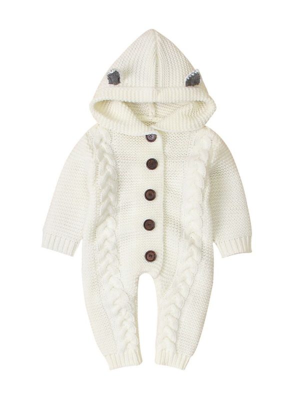 Ear Cable-knit Hooded Jumpsuit