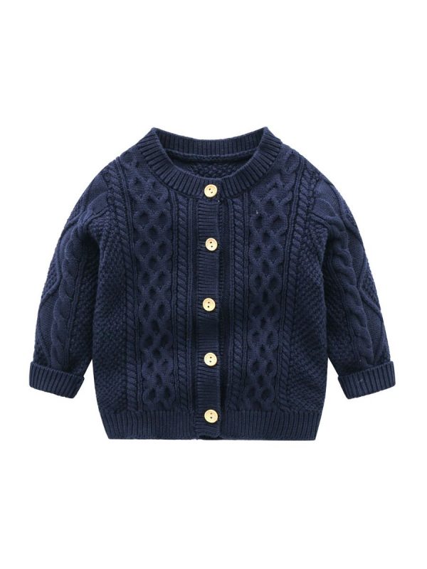 Navy & Cream Knitted Cardigan - Image 3