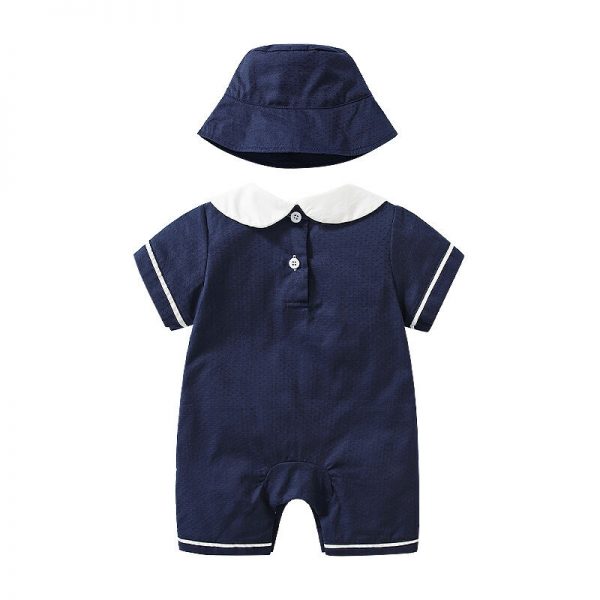 White & Navy Short Sleeve Jumpsuit With Hat - Image 5