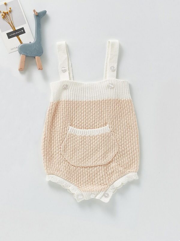 Peach & White Knit Suspender Bodysuit