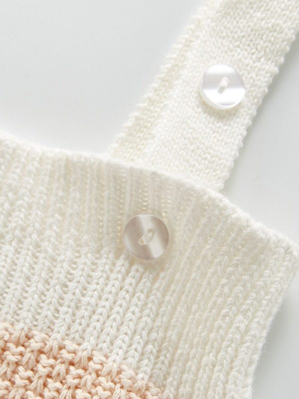 Peach & White Knit Suspender Bodysuit - Image 3